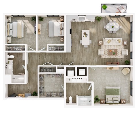 Floor plan for 3 beds, 2 baths, 1664 sqft